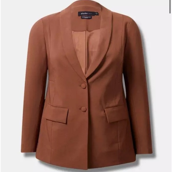 NWT Torrid Soho Studio Refined Crepe Blazer Root Beer 3x 22 24 - Picture 2 of 7